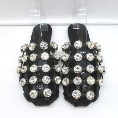 Alexander Wang Amelia Crystal-Studded Mules Black Leather Size 39 Caged Sandals