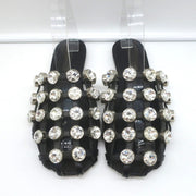 Alexander Wang Amelia Crystal-Studded Mules Black Leather Size 39 Caged Sandals