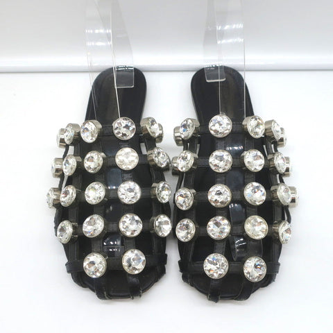 Alexander Wang Amelia Crystal-Studded Mules Black Leather Size 39 Caged Sandals