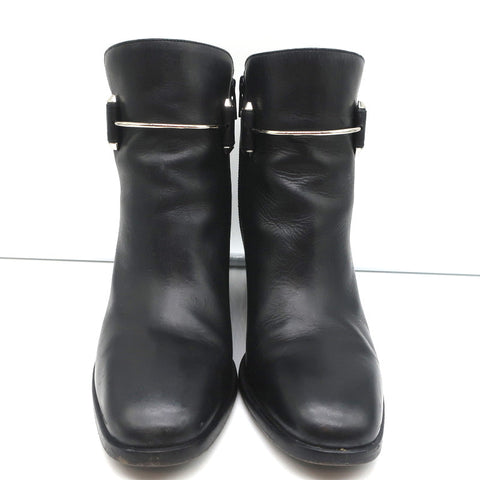 Balenciaga Metal Bar Ankle Boots Black Leather Size 38.5 Chunky Heel Booties