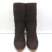 Loro Piana Mid-Heel Ankle Boots Dark Brown Leather-Trim Suede Size 37.5