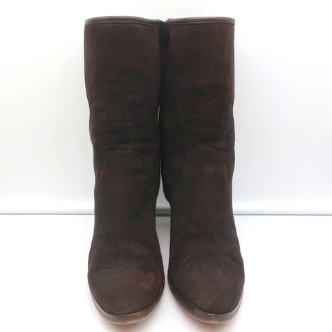 Loro Piana Mid-Heel Ankle Boots Dark Brown Leather-Trim Suede Size 37.5