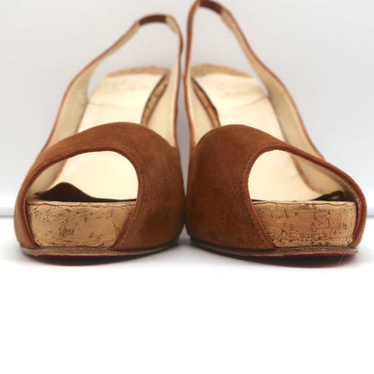 Christian Louboutin No Prive Cork Slingback Sandals Brown Suede Size 41.5
