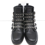 Maje Buckled Ankle Boots Black Studded Leather Size 37 Biker Boots