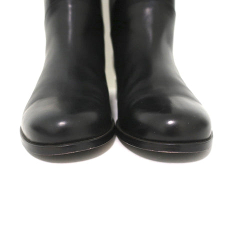 Fendi Riding Boots Black Croc-Trim Leather Size 36 Flat Knee High Boots