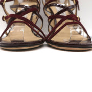 Jimmy Choo Strappy Sandals Burgundy Patent & Suede Size 39 Open Toe Heel NEW