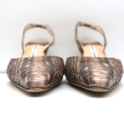 Manolo Blahnik Carolyne Slingback Pumps Brown Snakeskin Size 38.5 Pointed Toe
