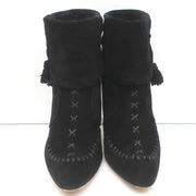 Manolo Blahnik Tassel Ankle Boots Black Suede Size 37 High Heel Booties