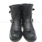 Jimmy Choo Youth Biker Boots Black Leather Size 38 Buckled Ankle Boots