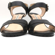 Manolo Blahnik Crisscross Sandals Black Leather Size 39 Ankle Strap Heels