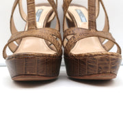 Prada Platform Sandals Brown Croc-Embossed Leather Size 38 Slingback Heels