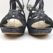 Christian Dior Platform Cut-Out Sandals Black Snakeskin & Patent Size 37.5