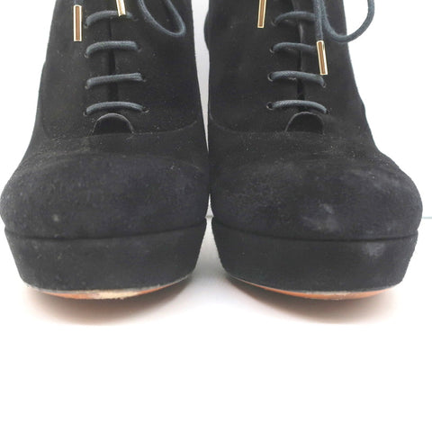 Gucci Betty Lace-Up Platform Booties Black Suede Size 38.5