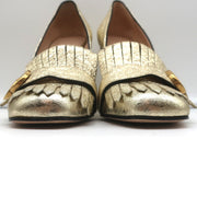 Gucci GG Marmont Fringed Pumps Gold Metallic Cracked Leather Size 36.5