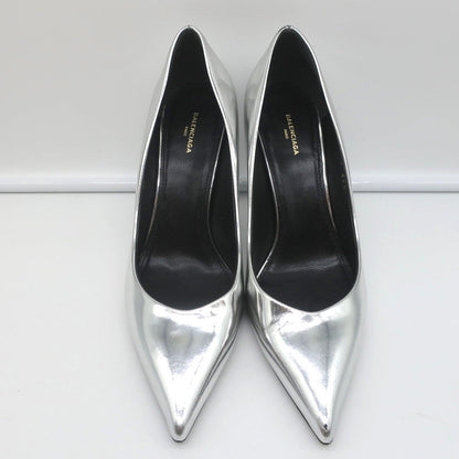 Balenciaga Broken Mirror Heels Silver Metallic Leather Size 37.5 Point-Toe Pumps