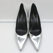 Balenciaga Broken Mirror Heels Silver Metallic Leather Size 37.5 Point-Toe Pumps