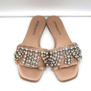 Anna Baiguera Crystal Fringe Slide Sandals Peach Satin Size 38 Flat Mules