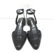 Manolo Blahnik Ankle Strap Flats Belfaba Black Cutout Leather Size 36.5