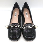 Miu Miu Chain Link Loafers Black Patent Leather Size 36.5 NEW