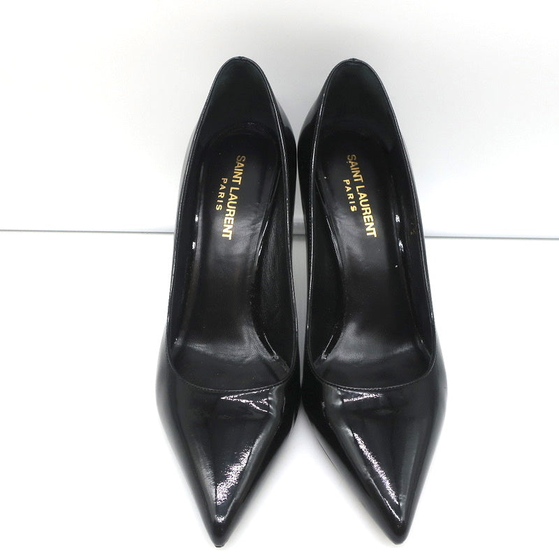 Saint Laurent Paris 80 Pumps Black Patent Leather Size 37.5 Pointed Toe Heels