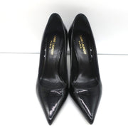 Saint Laurent Paris 80 Pumps Black Patent Leather Size 37.5 Pointed Toe Heels