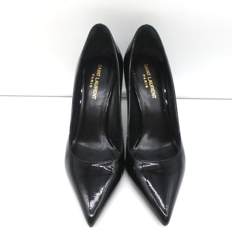 Saint Laurent Paris 80 Pumps Black Patent Leather Size 37.5 Pointed Toe Heels