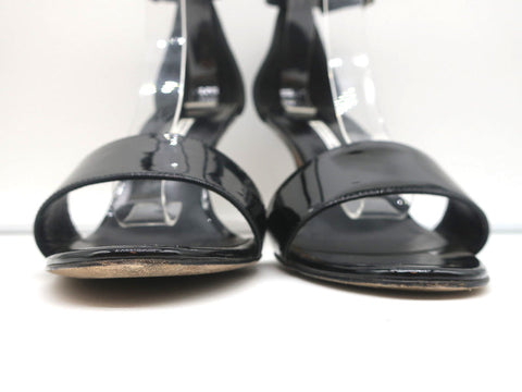 Manolo Blahnik Tres Ankle Strap Sandals Black Patent Leather Size 39