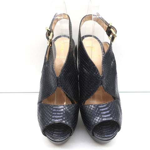 Fendi Platform Peep Toe Sandals Black Snakeskin Size 38.5 Slingback Heels