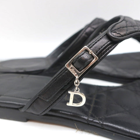 Christian Dior Cannage Thong Sandals Black Leather Size 35.5 Flat Slides