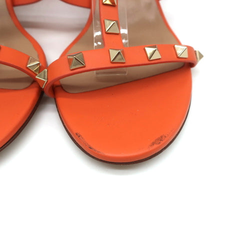 Valentino Rockstud Ankle Strap Sandals Orange Leather Size 40 Open Toe Heels NEW