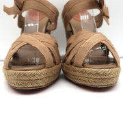 Christian Louboutin Delfin 120 Platform Espadrille Wedges Brown Ribbon Size 40