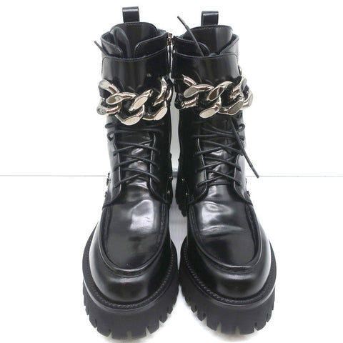 Casadei Chain Link Combat Boots Black Studded Leather Size 36.5