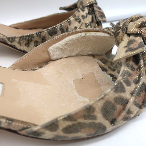 Manolo Blahnik Knot Slide Sandals Metallic Leopard Print Size 39.5 Kitten Heel