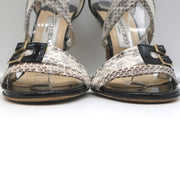 Jimmy Choo Crisscross Sandals Cream Snakeskin & Black Patent Leather Size 39
