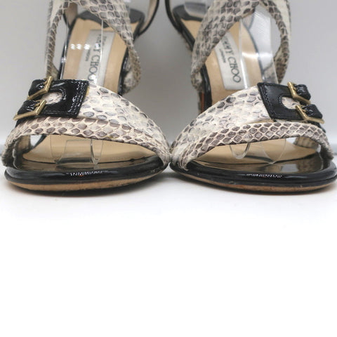 Jimmy Choo Crisscross Sandals Cream Snakeskin & Black Patent Leather Size 39