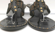 Fendi Zucca Thong Sandals Brown with Black Leather Size 36.5 Kitten Heel Slides