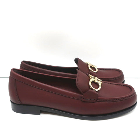 Salvatore Ferragamo Rolo Gancini Loafers Burgundy Leather Size 7.5C NEW