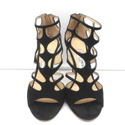 Jimmy Choo Ren Caged Sandals Black Cutout Suede Size 38.5 Peep Toe Booties