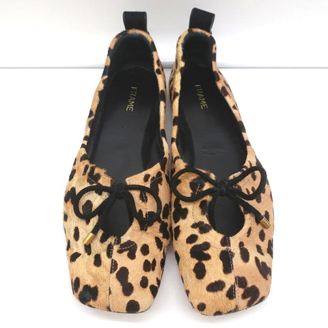 Frame Square Toe Ballet Flats Le Sunset Leopard Print Calf Hair Size 37.5