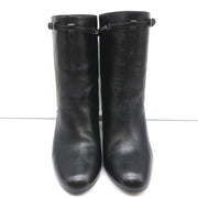 Christian Dior CD Chain Embellished Ankle Boots Black Leather Size 36 High Heel