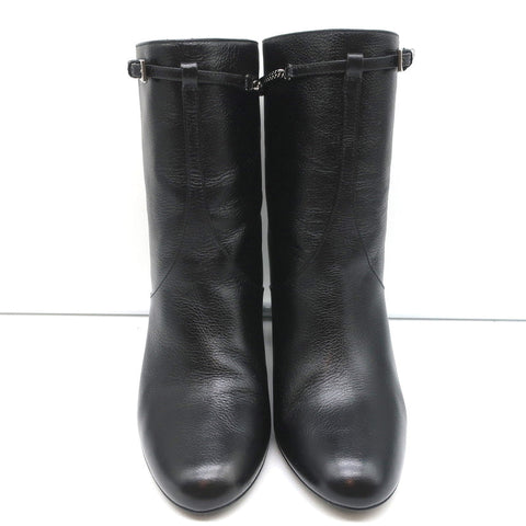 Christian Dior CD Chain Embellished Ankle Boots Black Leather Size 36 High Heel