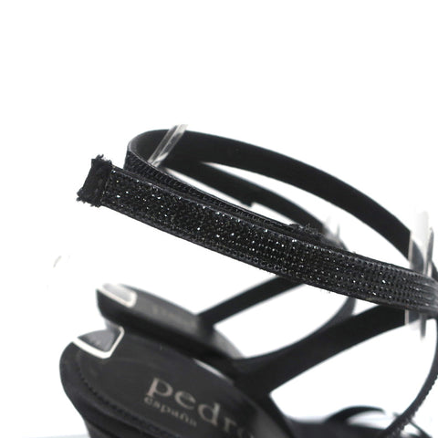 Pedro Garcia Ankle Strap Sandals Clara Black Crystal-Embellished Satin Size 37