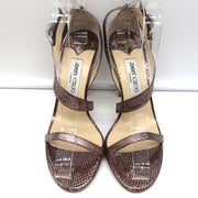 Jimmy Choo Crystal Buckle Sandals Mercury Metallic Watersnake Size 39
