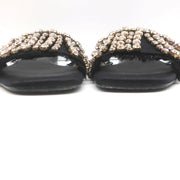 Anna Baiguera Crystal Fringe Slide Sandals Black Satin Size 38 Flat Mules