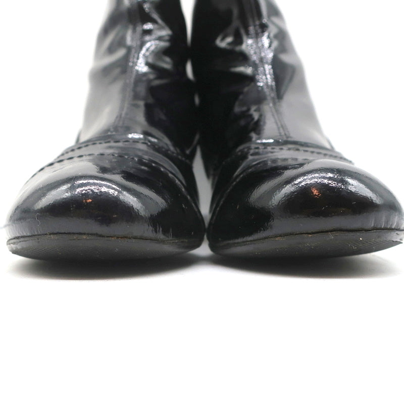 Lanvin Ankle Boots Black Patent Leather Size 41 Kitten Heel Booties