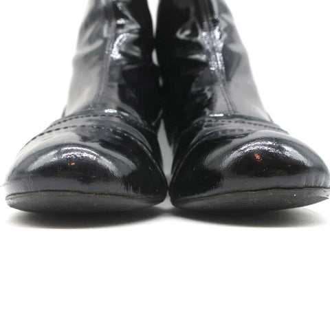 Lanvin Ankle Boots Black Patent Leather Size 41 Kitten Heel Booties