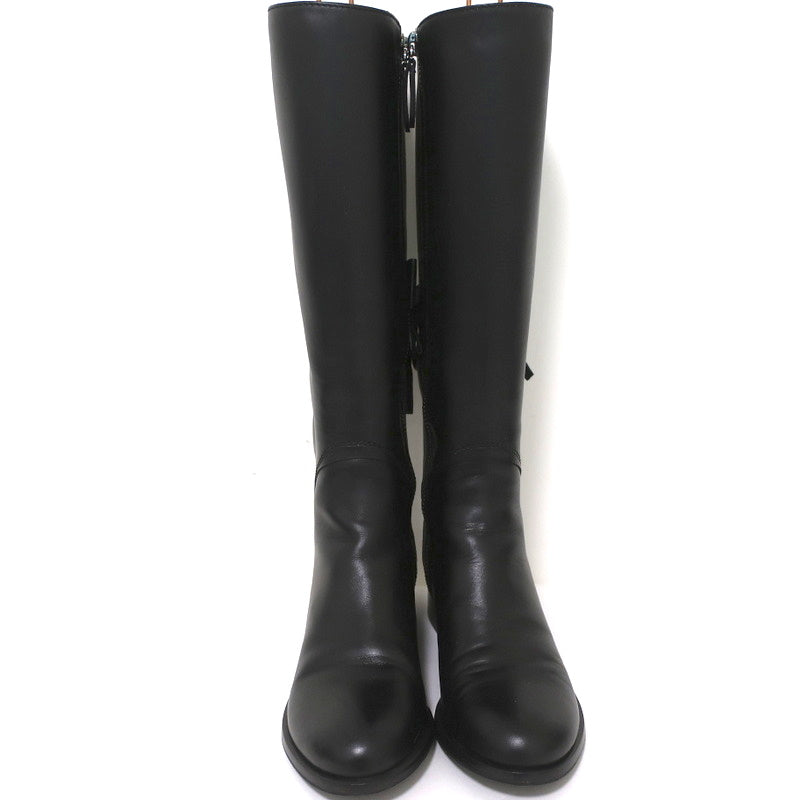 Valentino Ascot Ribbon Lace-Up Riding Boots Black Leather Size 37 Knee High Flat