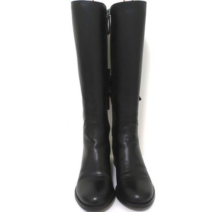 Valentino Ascot Ribbon Lace-Up Riding Boots Black Leather Size 37 Knee High Flat