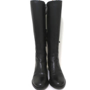 Valentino Ascot Ribbon Lace-Up Riding Boots Black Leather Size 37 Knee High Flat
