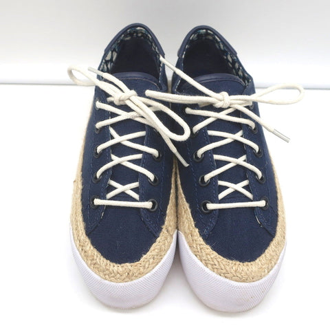 Tory Burch Platform Espadrille Sneakers Navy Canvas Size 5